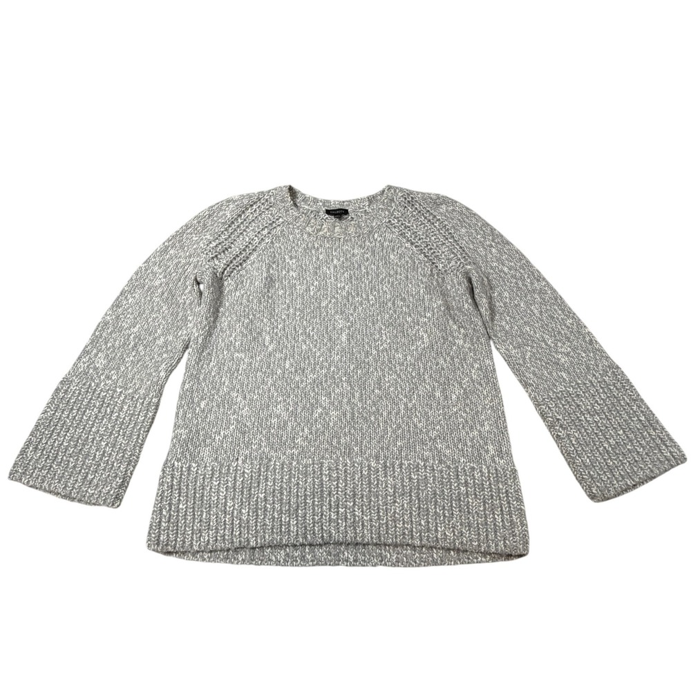 Talbots Womens XS Gray White Marled Cotton Blend Chunky Knit Pullover Sweater